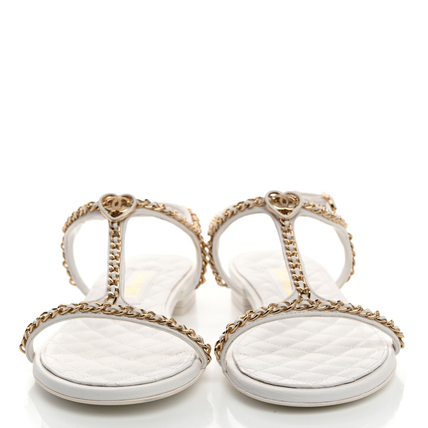 Lambskin CC Heart Chain Sandals 37.5 White
