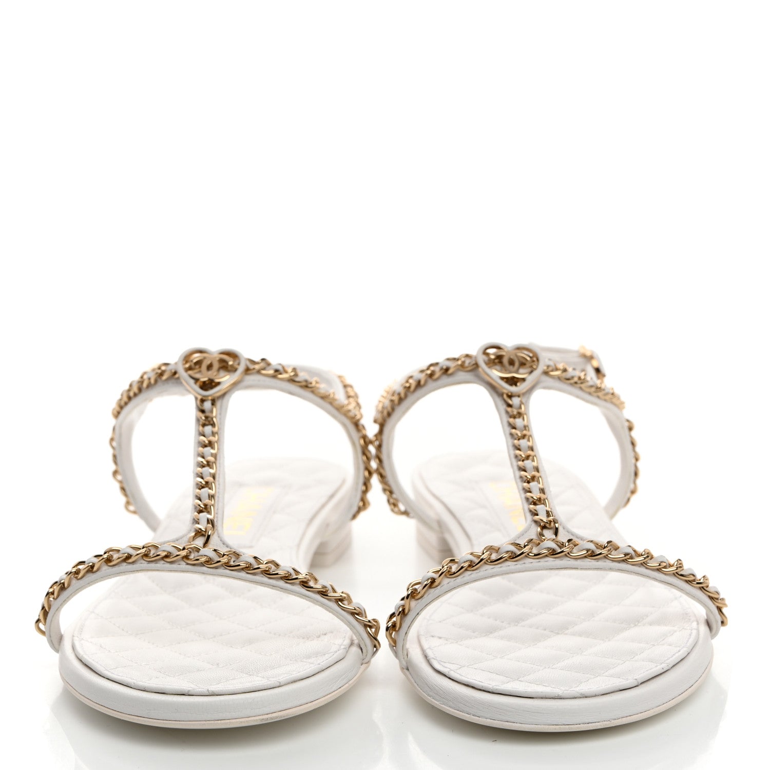 Chanel Lambskin CC Heart Chain Sandals 37.5 White 2 of 8