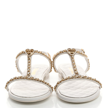 Chanel Lambskin CC Heart Chain Sandals 37.5 White 2 of 8