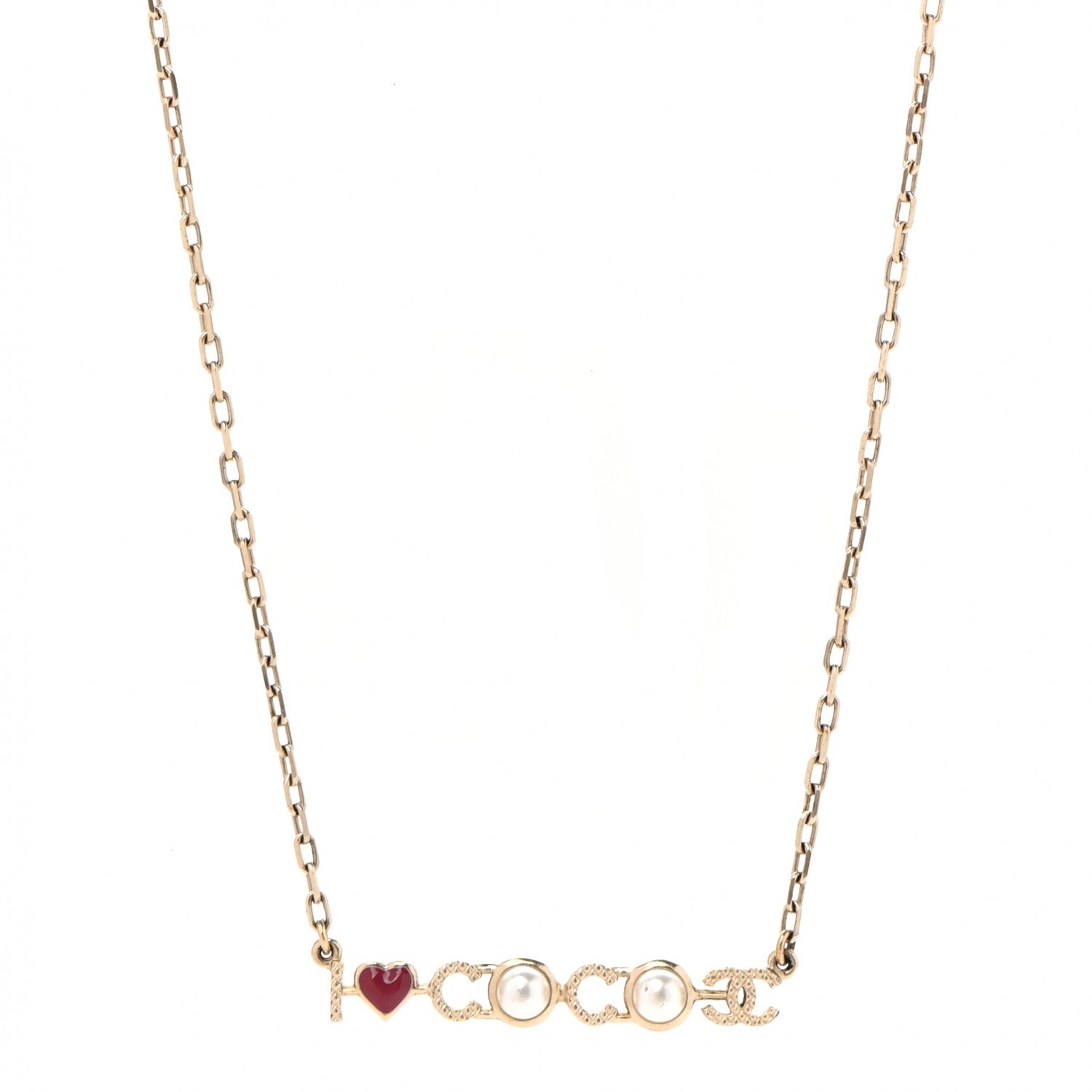 Chanel Metal Resin Pearl I Love Coco Necklace Gold Multicolor 1 of 6