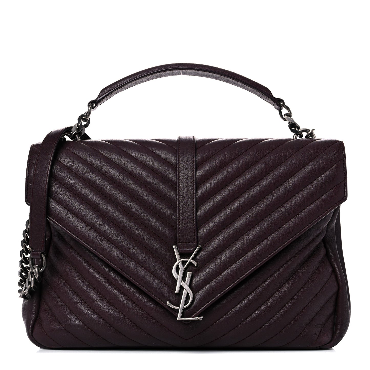 Sheepskin Matelasse Chevron Large Monogram Satchel Amaranto