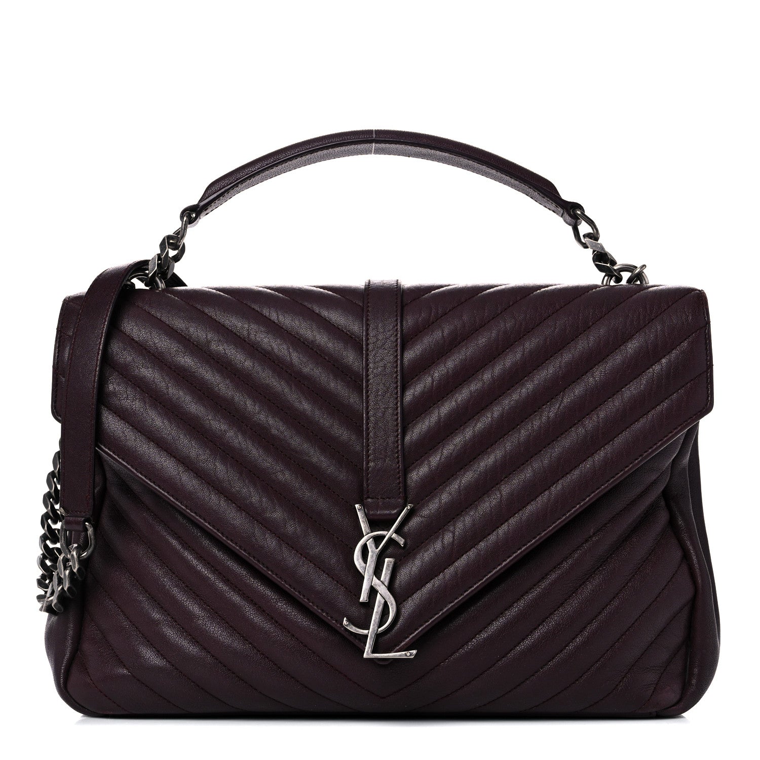 Saint Laurent Sheepskin Matelasse Chevron Large Monogram Satchel Amaranto 1 of 24