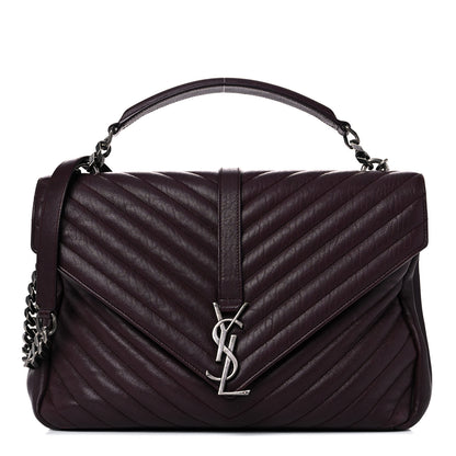Saint Laurent Sheepskin Matelasse Chevron Large Monogram Satchel Amaranto 1 of 24
