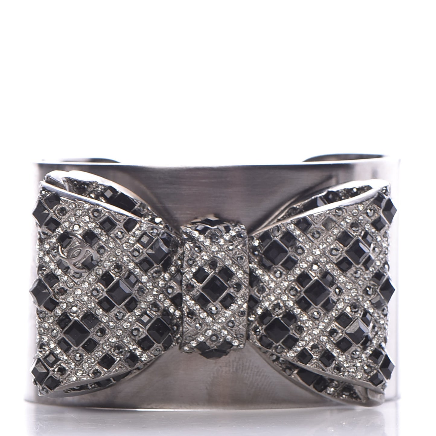 Baguette Crystal CC Bow Cuff Black Silver