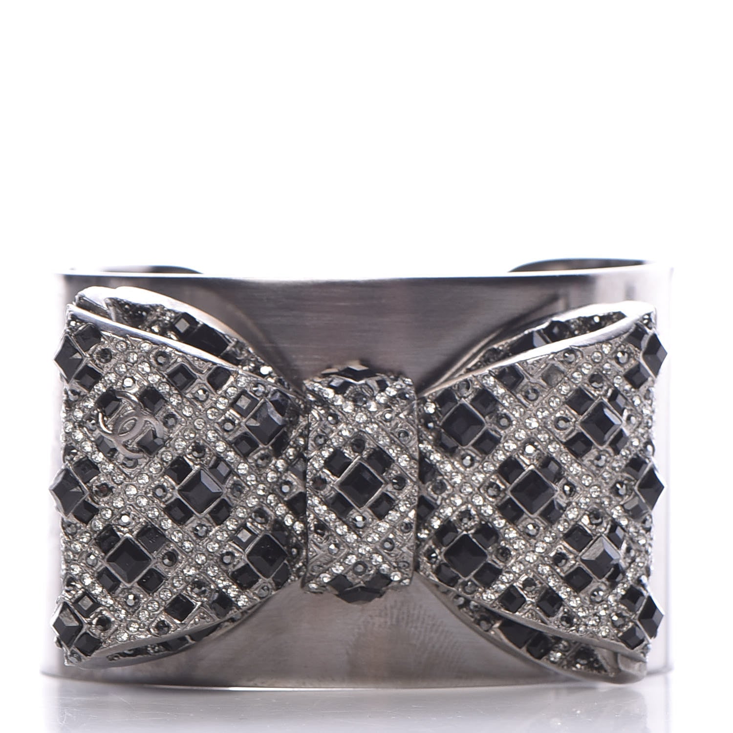 Chanel Baguette Crystal CC Bow Cuff Black Silver 1 of 7
