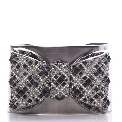 Chanel Baguette Crystal CC Bow Cuff Black Silver 1 of 7