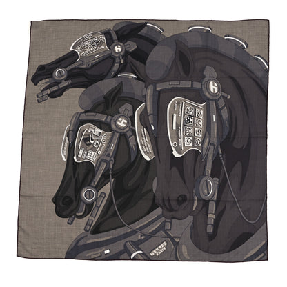 Hermes Cashmere Silk Horse Reality Scarf 100 Etoupe Taupe Burgundy 1 of 3