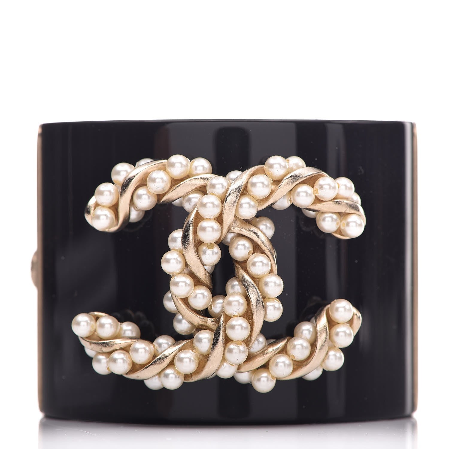 Chanel Resin Pearl CC Cuff Black 1 of 5