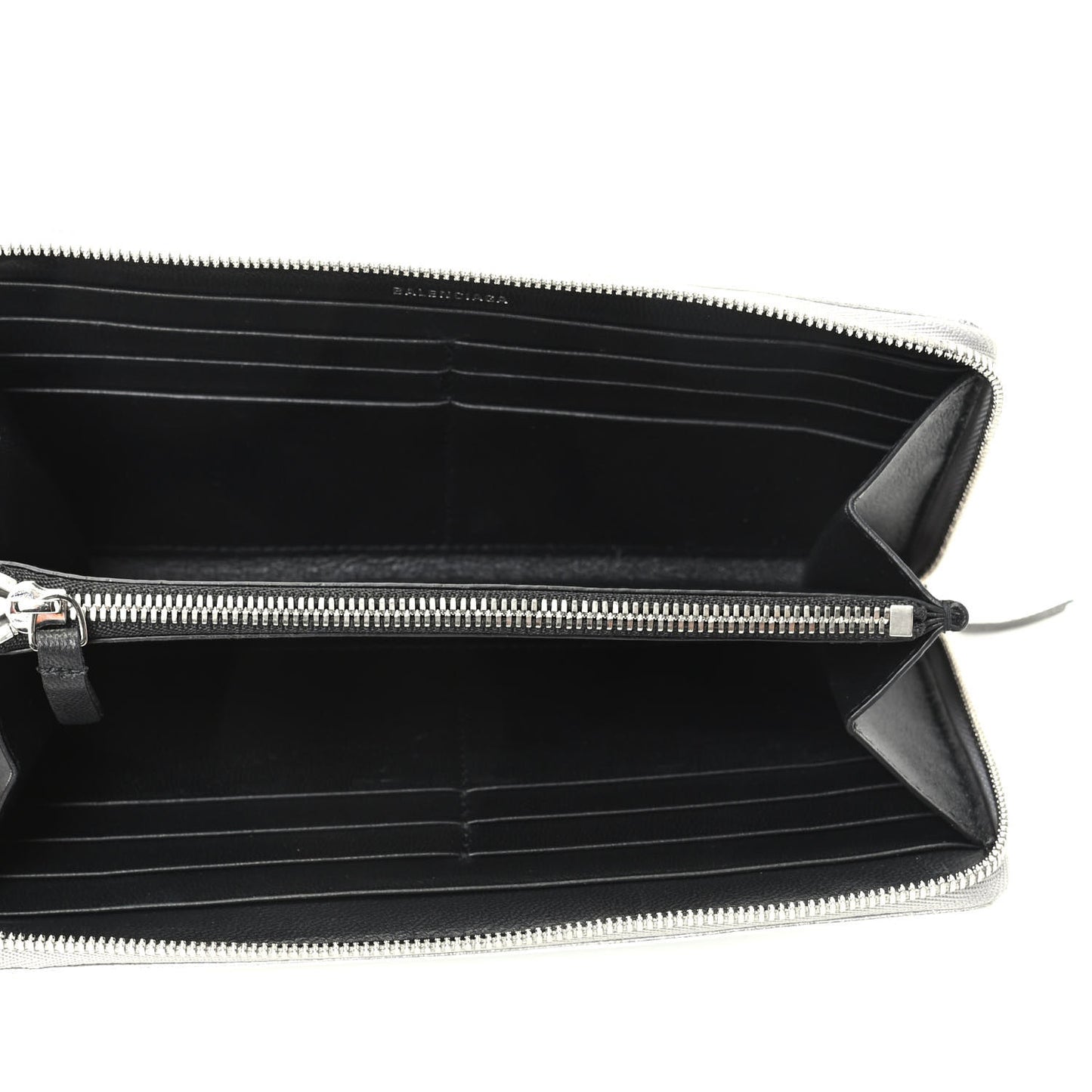 Metallic Goatskin Logo Everyday Continental Zip Around Wallet Argent Black