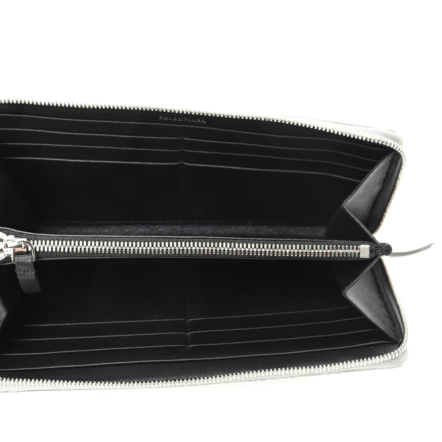Balenciaga Metallic Goatskin Logo Everyday Continental Zip Around Wallet Argent Black 5 of 8