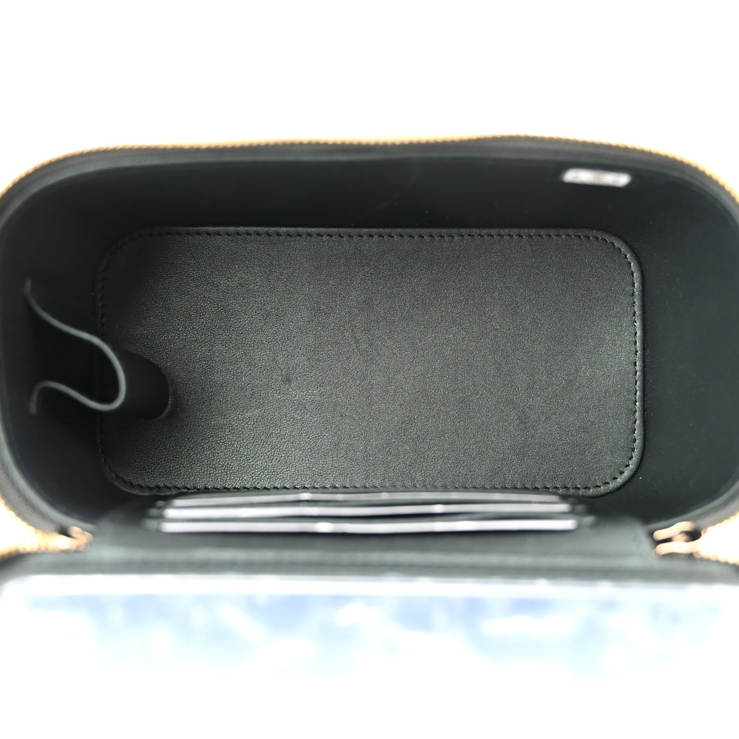 Iridescent Lambskin Quilted Small Top Handle Vanity Case With Chain Dark Green
