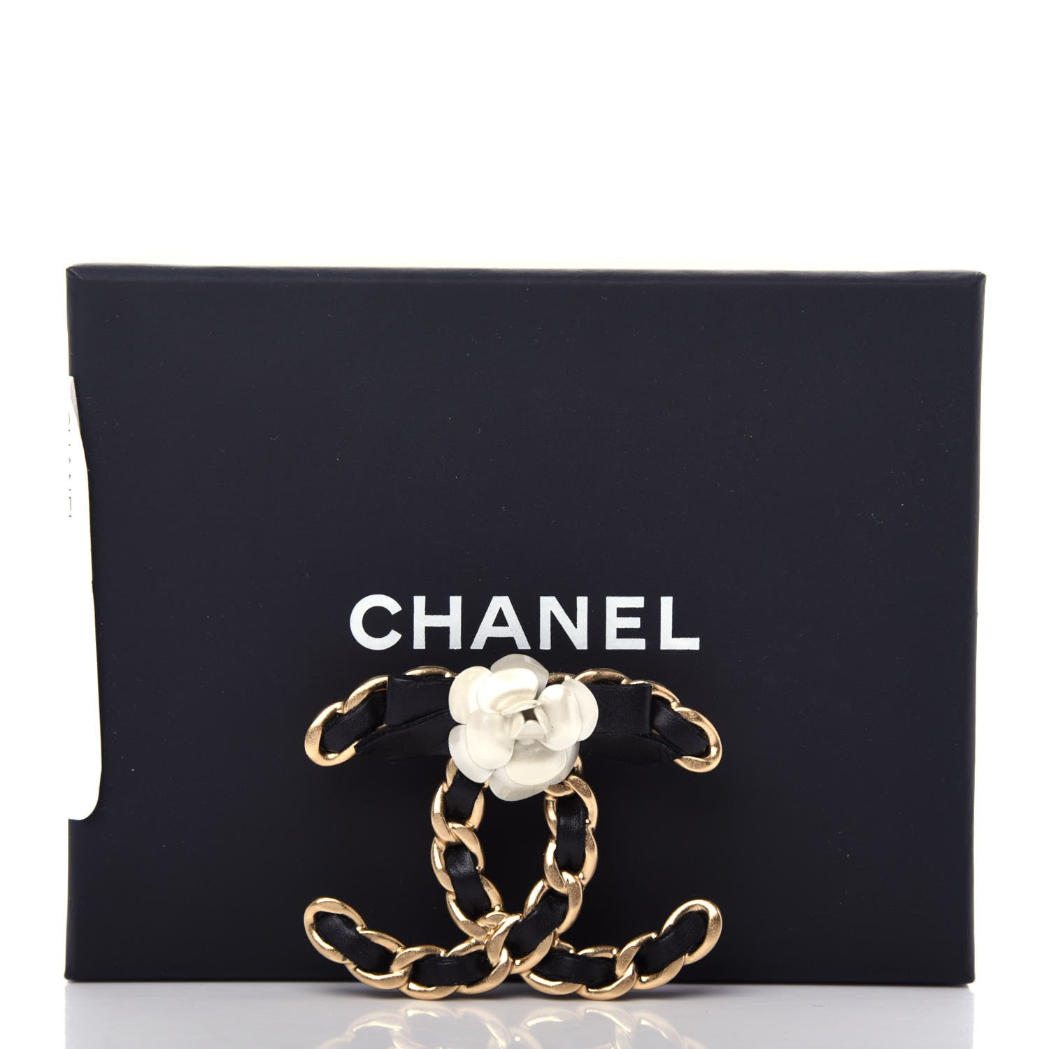 Chanel Metal Calfskin Chain 90's Camellia Brooch Black Gold 6 of 7