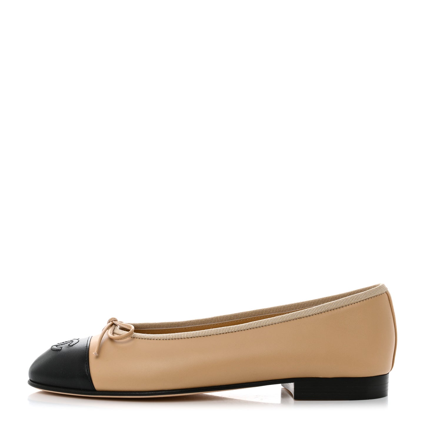 Lambskin Cap Toe CC Ballerina Flats 37 Beige Black