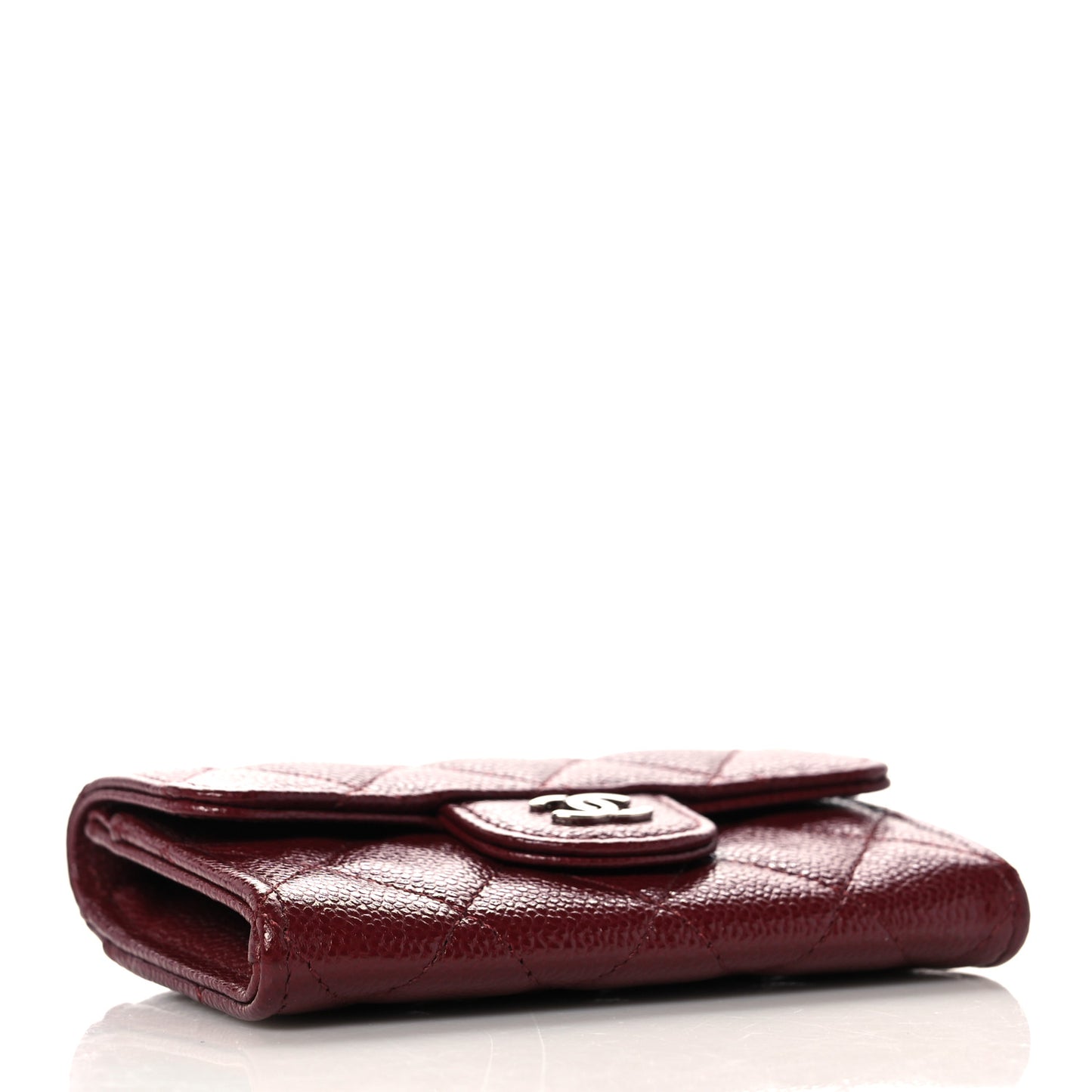 Caviar Quilted Flap Card Holder Wallet Burgundy