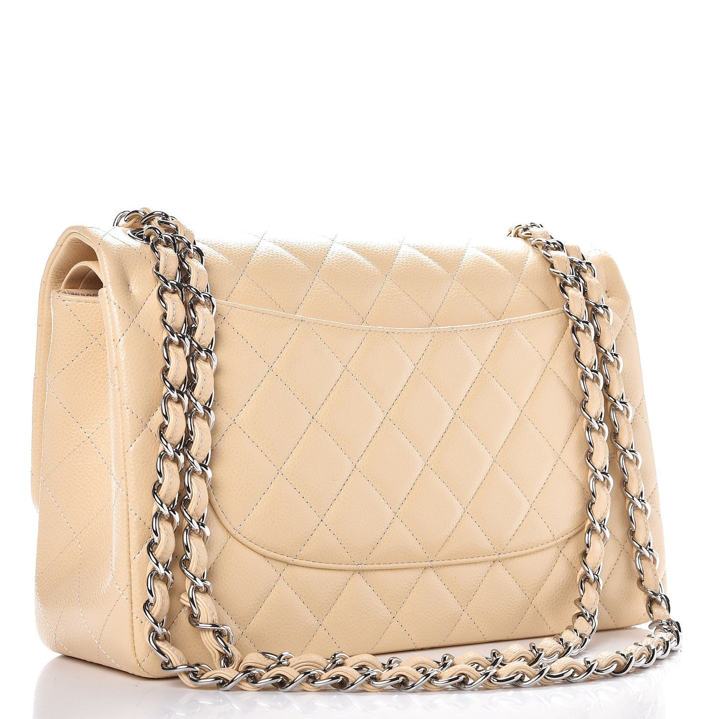 Caviar Quilted Jumbo Double Flap Beige Clair