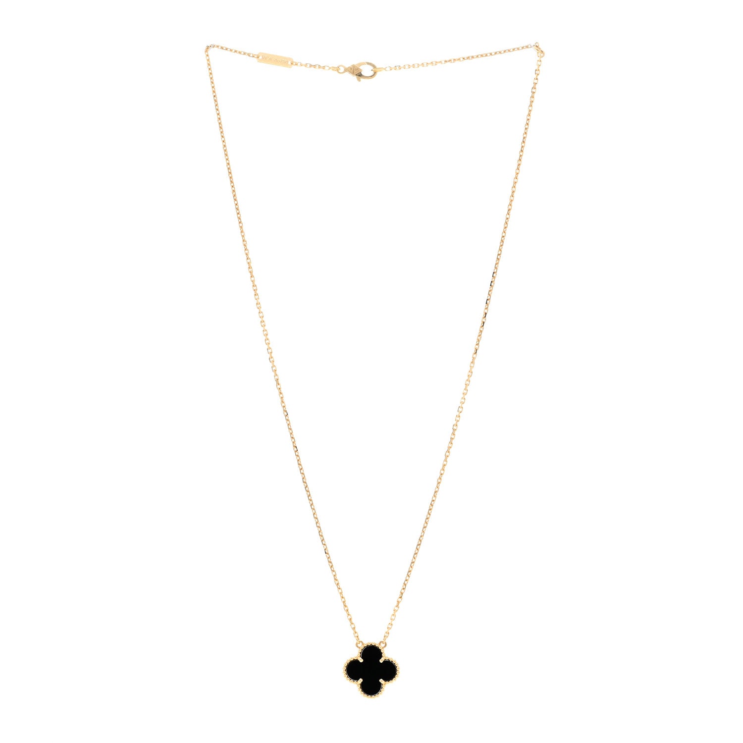 Van Cleef & Arpels 18K Yellow Gold Black Onyx Vintage Alhambra Pendant Necklace 3 of 5