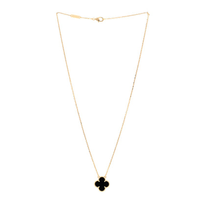 Van Cleef & Arpels 18K Yellow Gold Black Onyx Vintage Alhambra Pendant Necklace 3 of 5