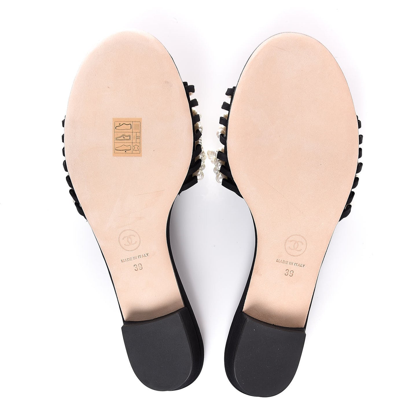 Satin Pearl Flat Sandals 39 Black