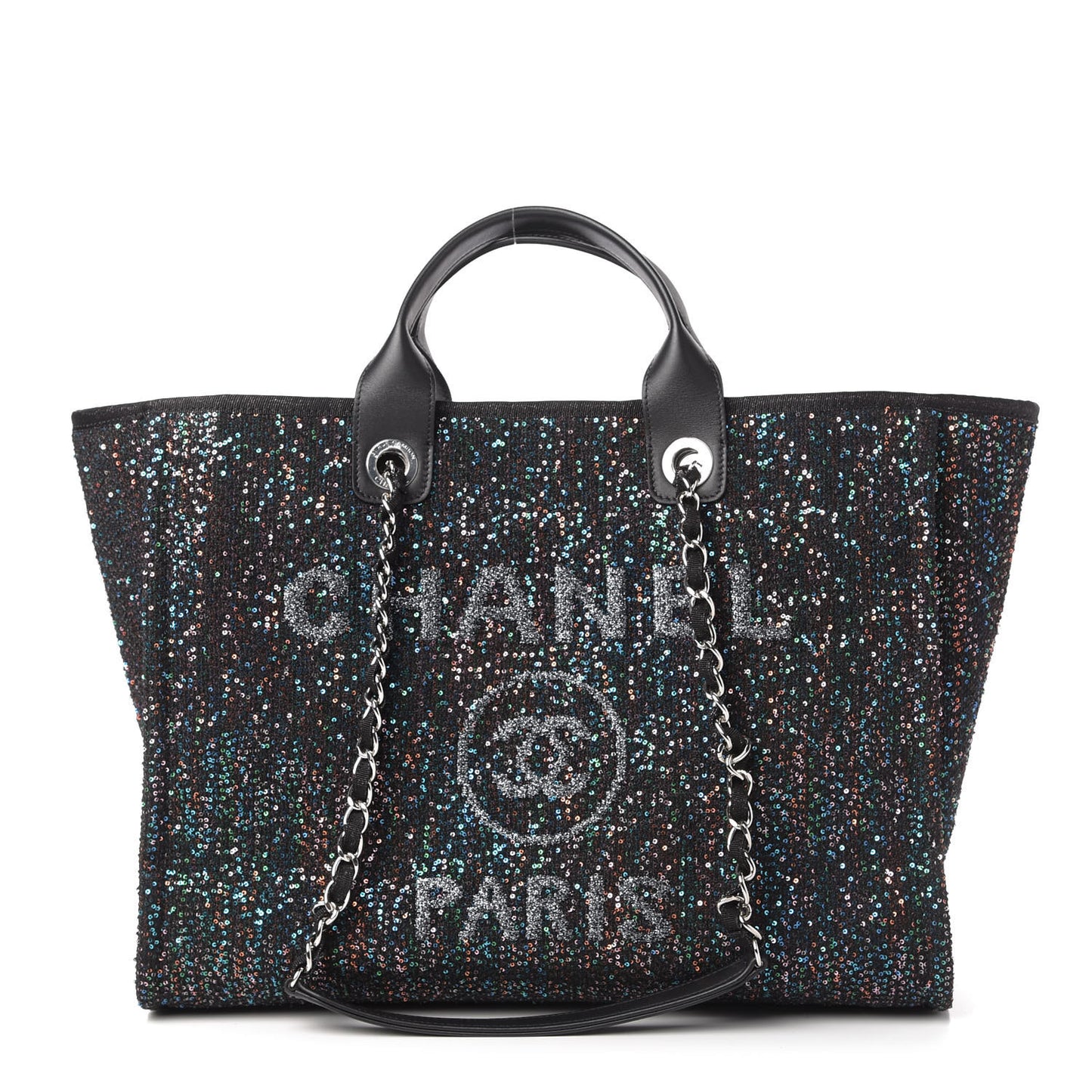 Calfskin Sequin Medium Deauville Tote Black
