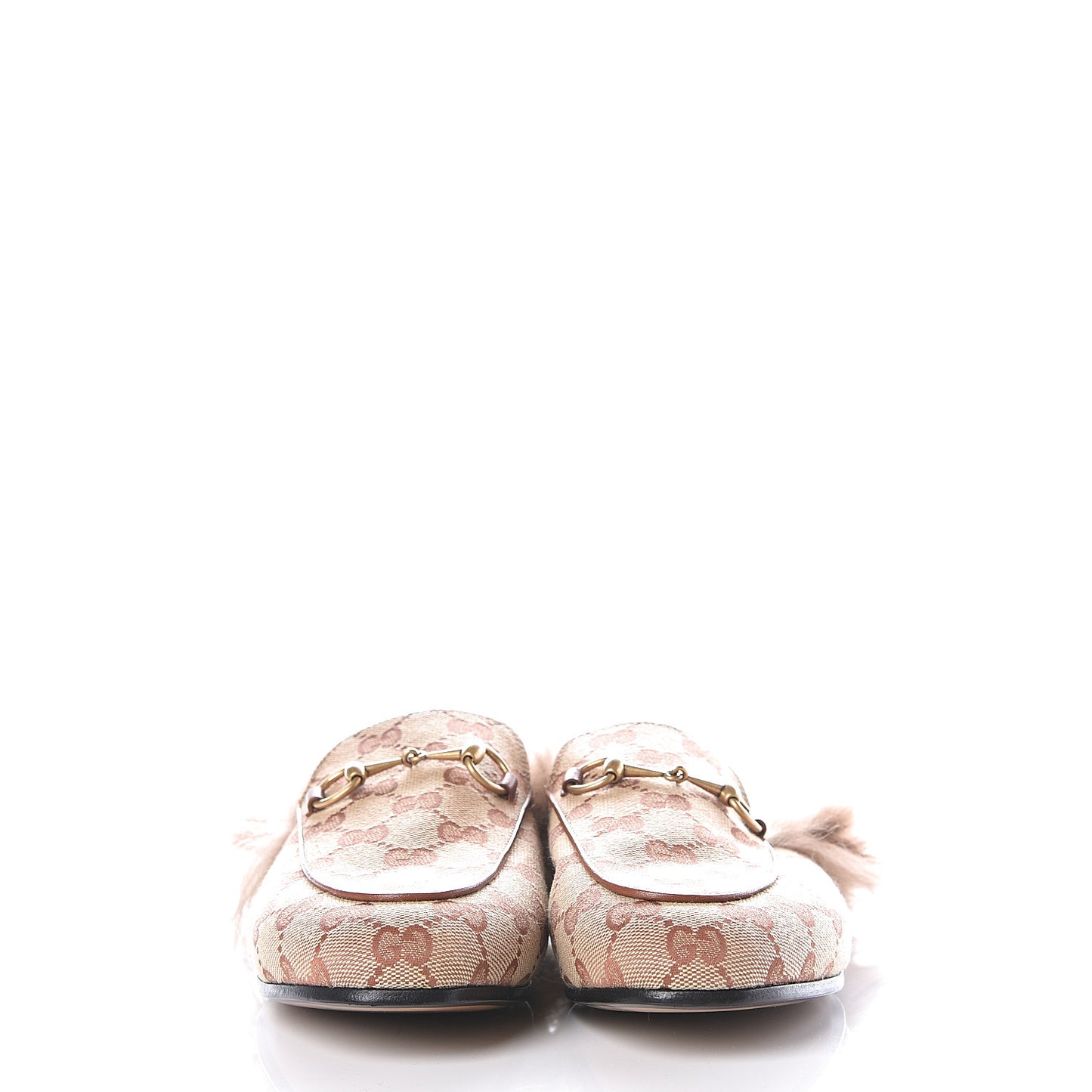GG Monogram Fur Womens Princetown Slippers 38 Beige Ruggine Rust
