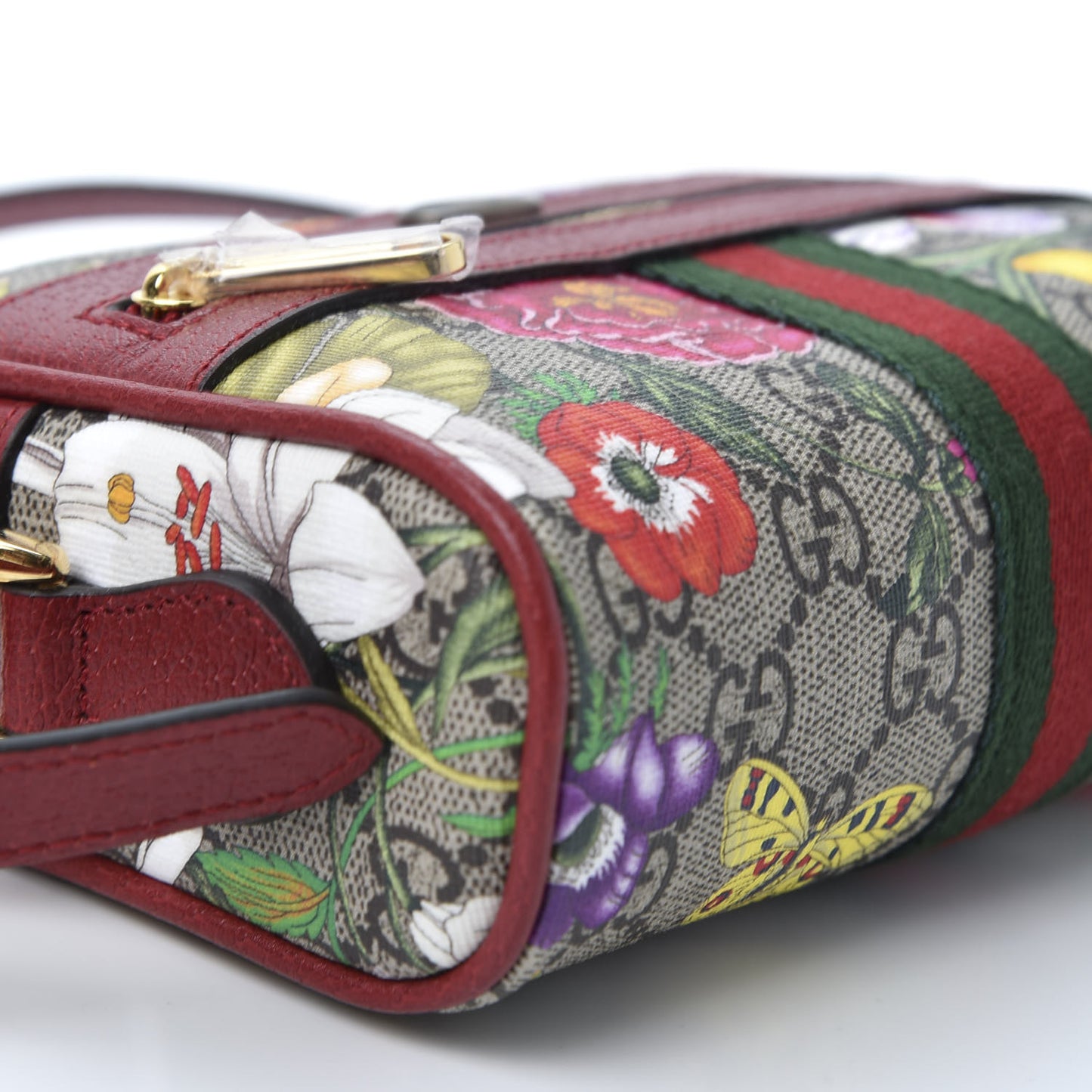GG Supreme Monogram Flora Web Mini Ophidia Shoulder Bag Red