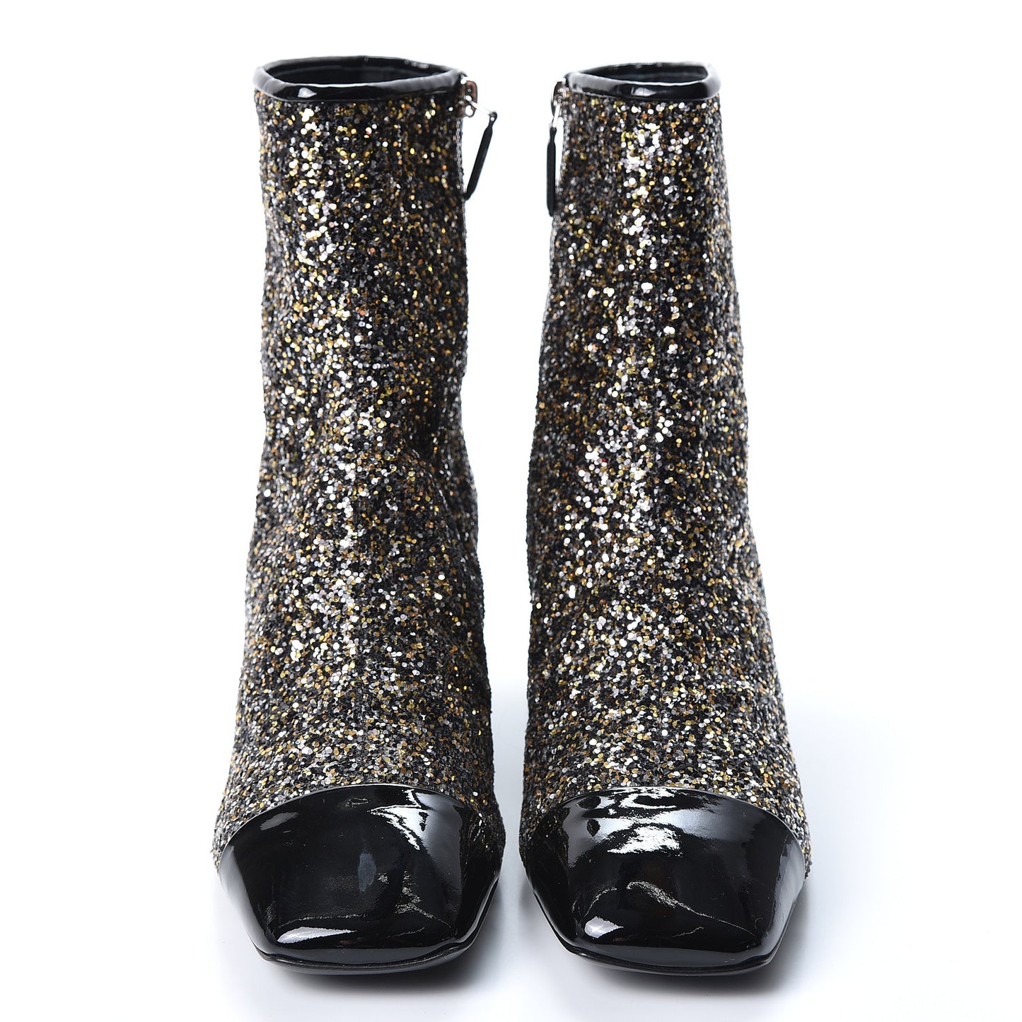 Glitter Patent Cap Toe Short Boots 42 Bronze Black