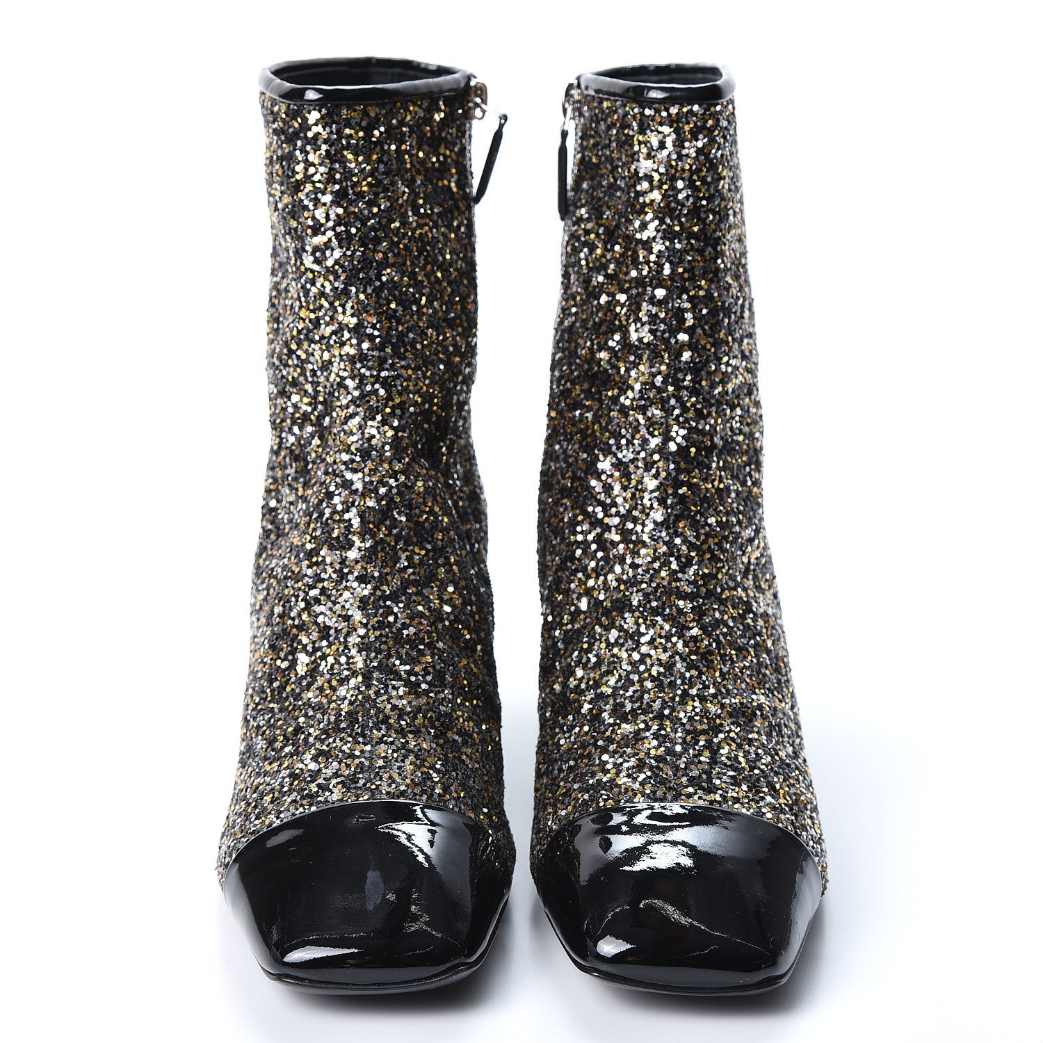 Chanel Glitter Patent Cap Toe Short Boots 42 Bronze Black 2 of 9