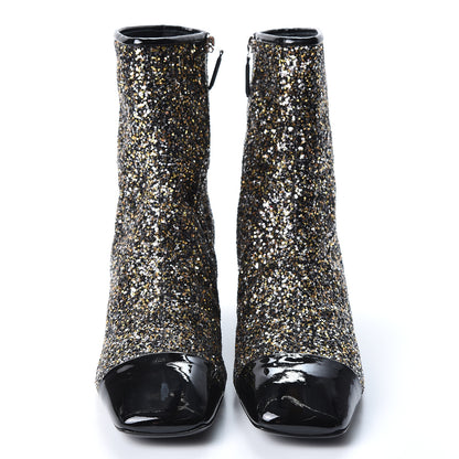 Chanel Glitter Patent Cap Toe Short Boots 42 Bronze Black 2 of 9