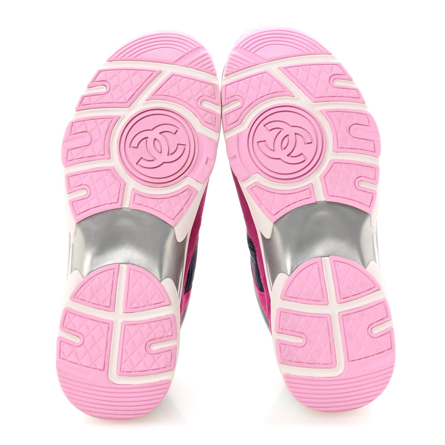 Chanel Nylon Calfskin Suede CC Sneakers 35 Pink Green 6 of 9