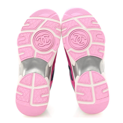 Chanel Nylon Calfskin Suede CC Sneakers 35 Pink Green 6 of 9