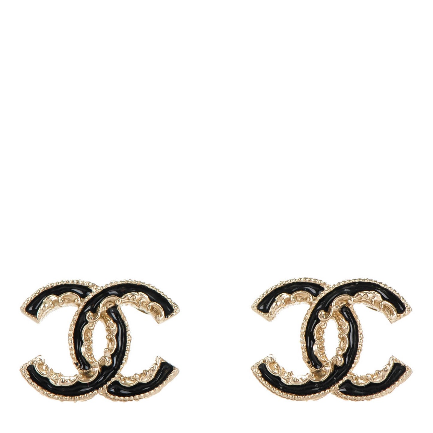 Enamel CC Baroque Earrings Black Gold