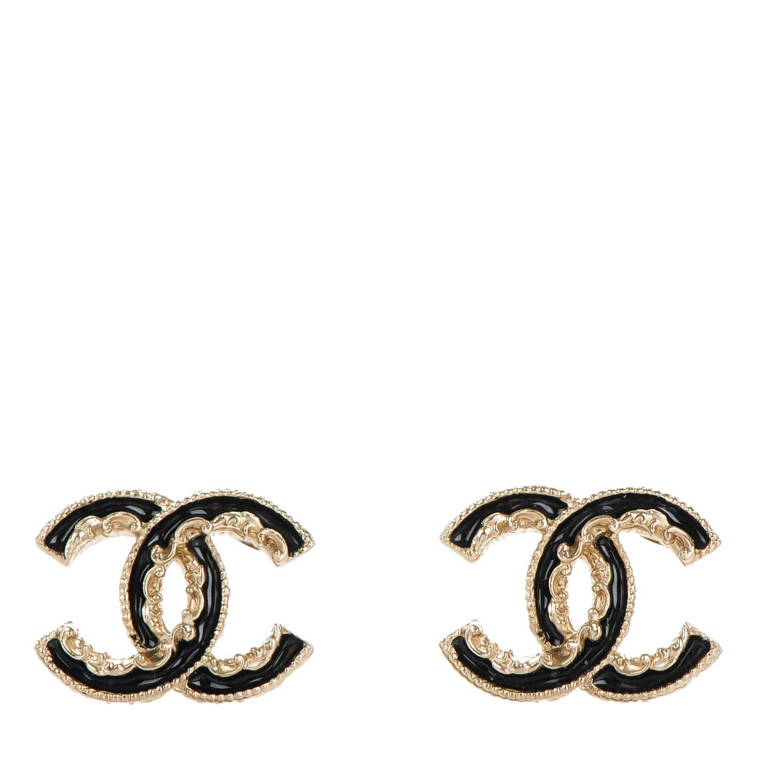 Chanel Enamel CC Baroque Earrings Black Gold 1 of 5
