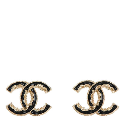 Chanel Enamel CC Baroque Earrings Black Gold 1 of 5