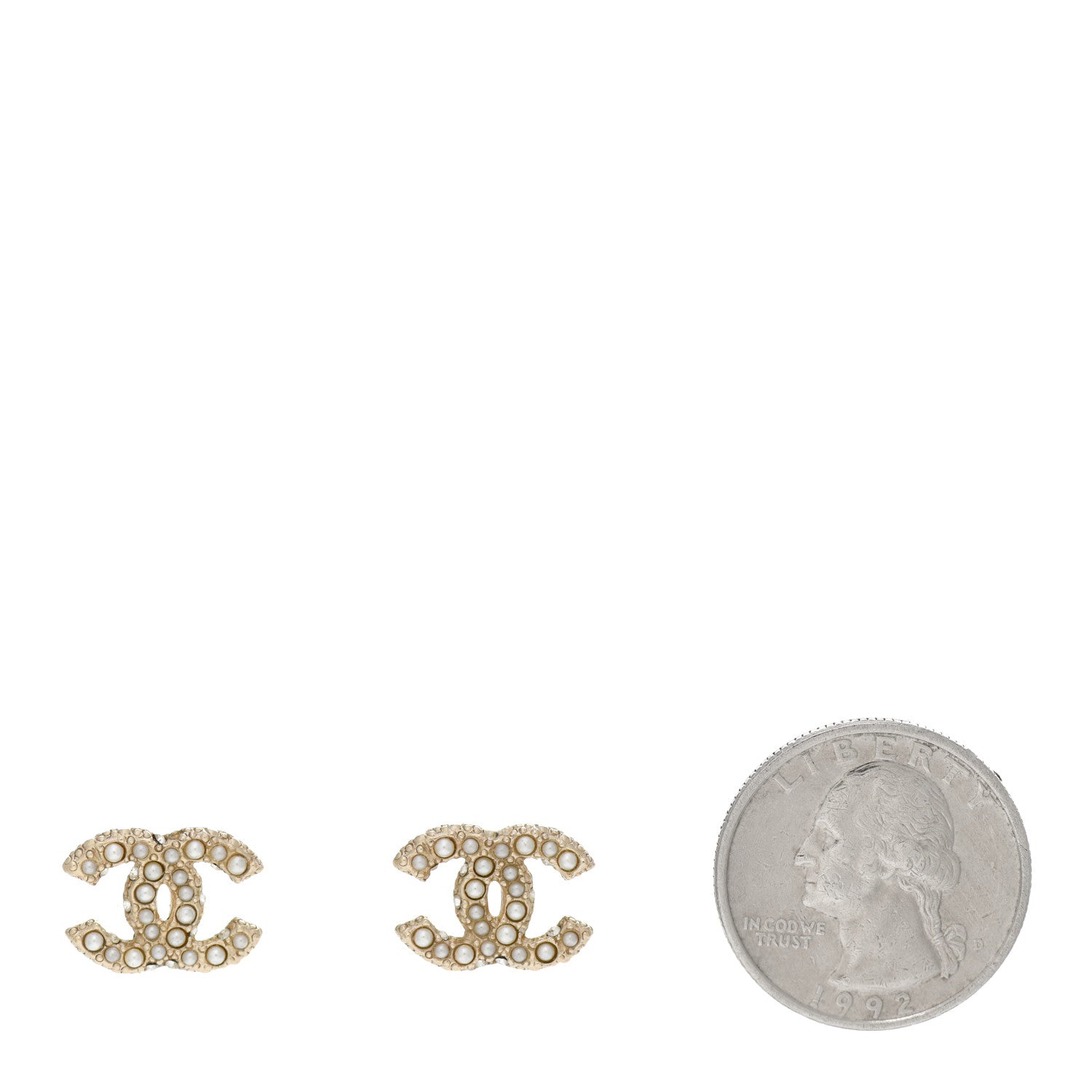 Chanel Pearl Crystal CC Earrings Light Gold 2 of 4