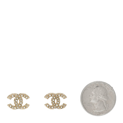 Chanel Pearl Crystal CC Earrings Light Gold 2 of 4