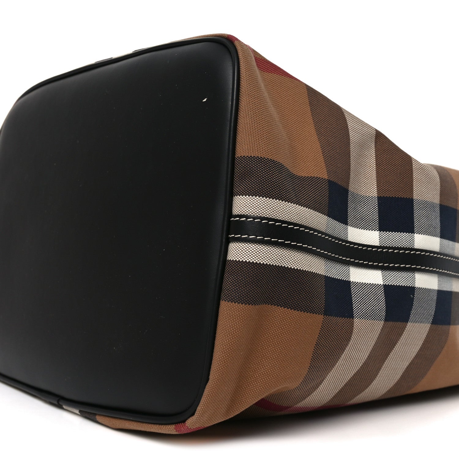 Burberry Giant Check Canvas Calfskin Ashby Bucket Bag Birch Brown