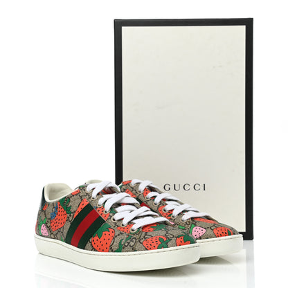 Gucci GG Supreme Monogram Strawberry Web Womens Ace Sneakers 36.5 Beige Multicolor Red Green 9 of 9