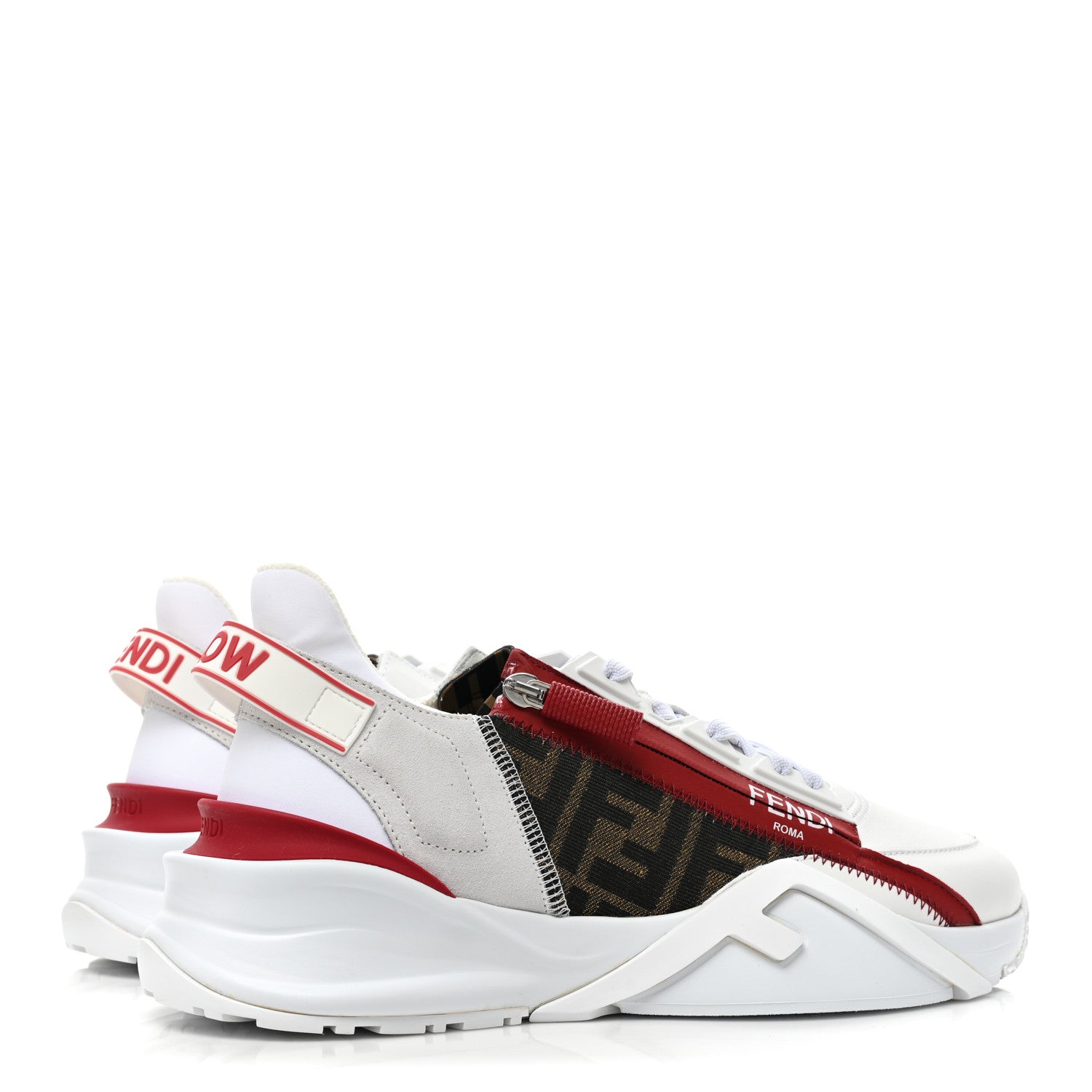 Fendi Vitello Fabric Jacquard Sued FF Mens Fendi Flow Low Top Sneakers 9.5 Ultra White Tabacco Black White 5 of 10