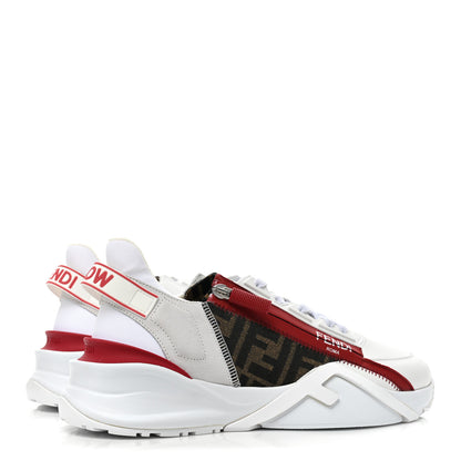 Fendi Vitello Fabric Jacquard Sued FF Mens Fendi Flow Low Top Sneakers 9.5 Ultra White Tabacco Black White 5 of 10