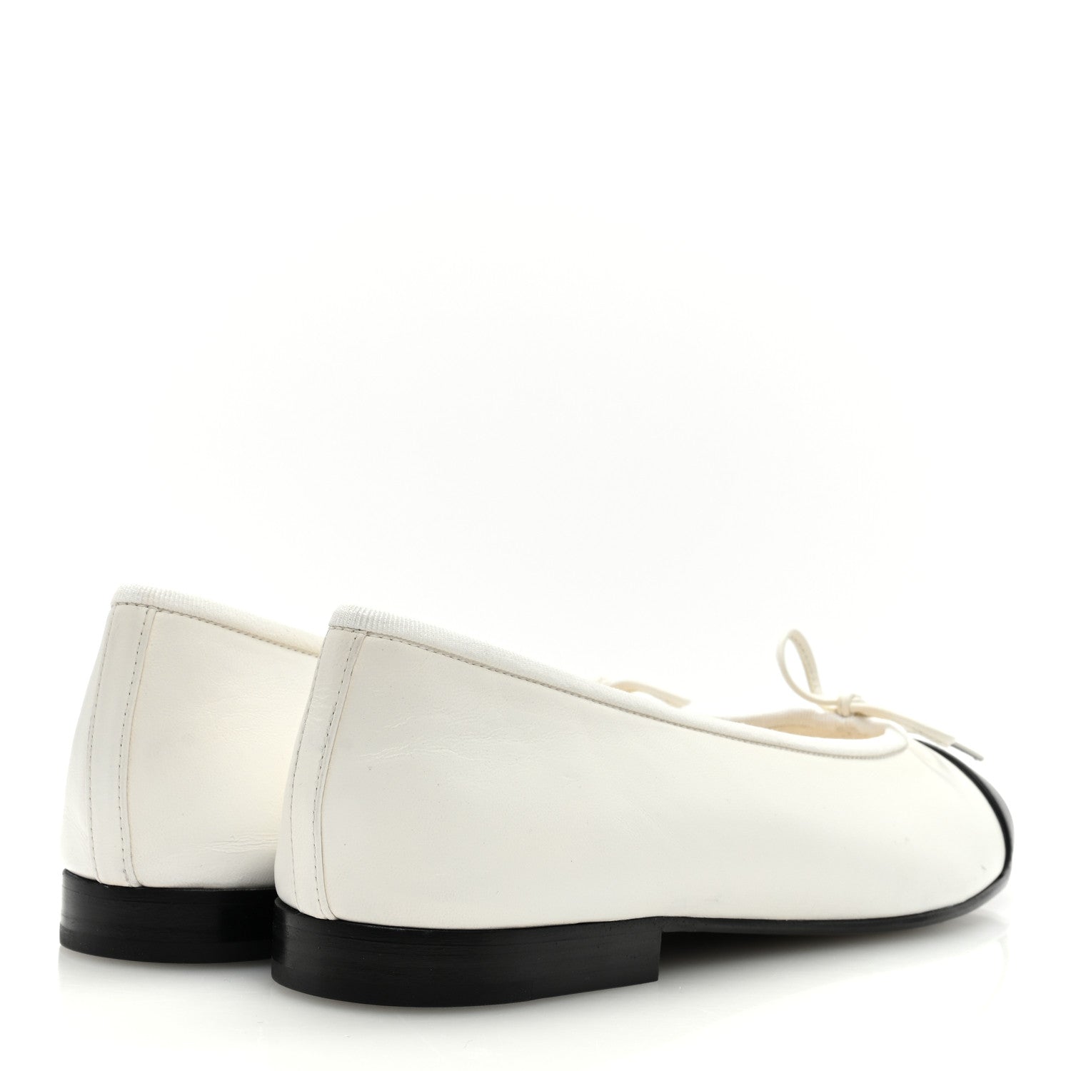 Chanel Lambskin Cap Toe CC Ballerina Flats 38.5 White Black 4 of 8