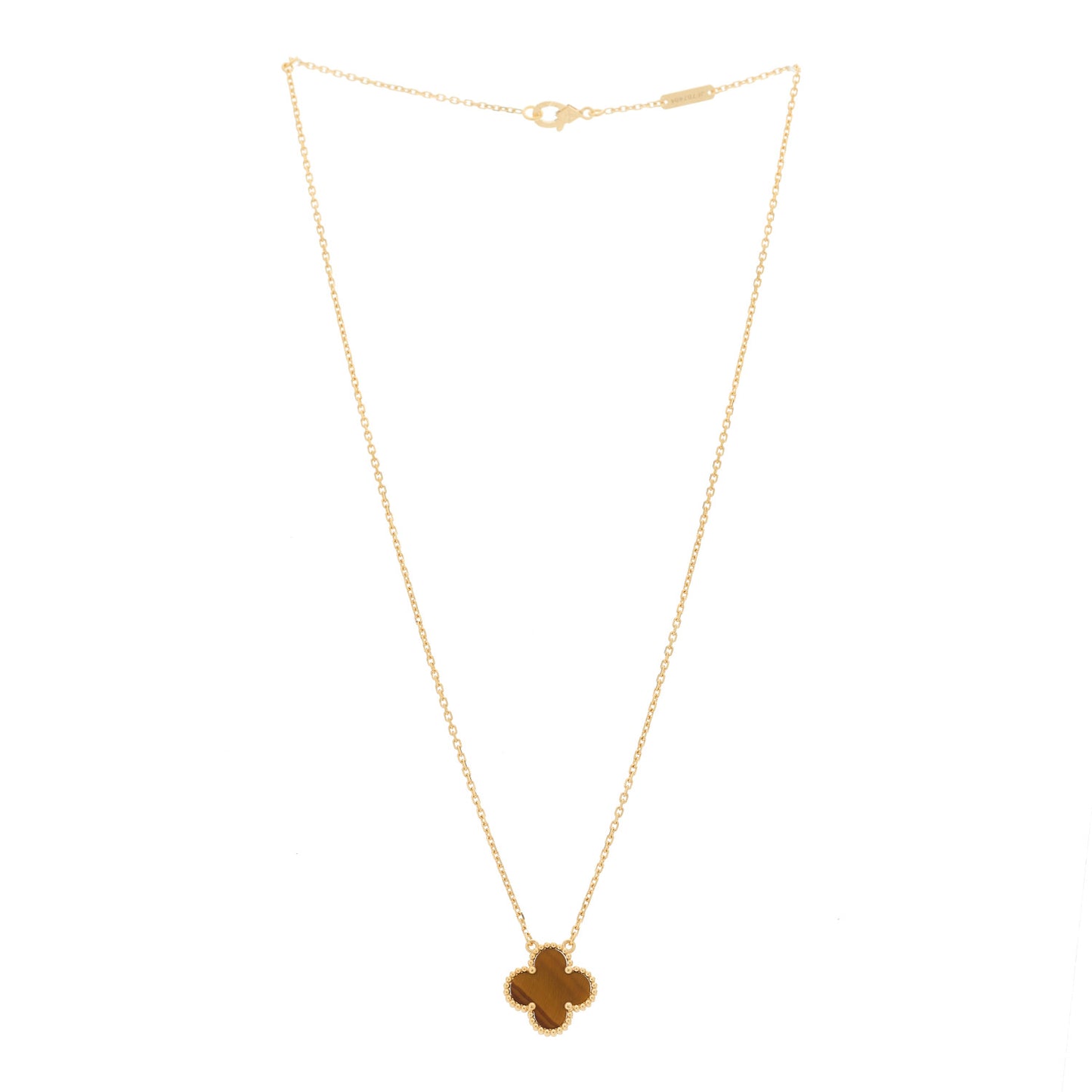 18K Yellow Gold Tiger Eye Vintage Alhambra Pendant Necklace