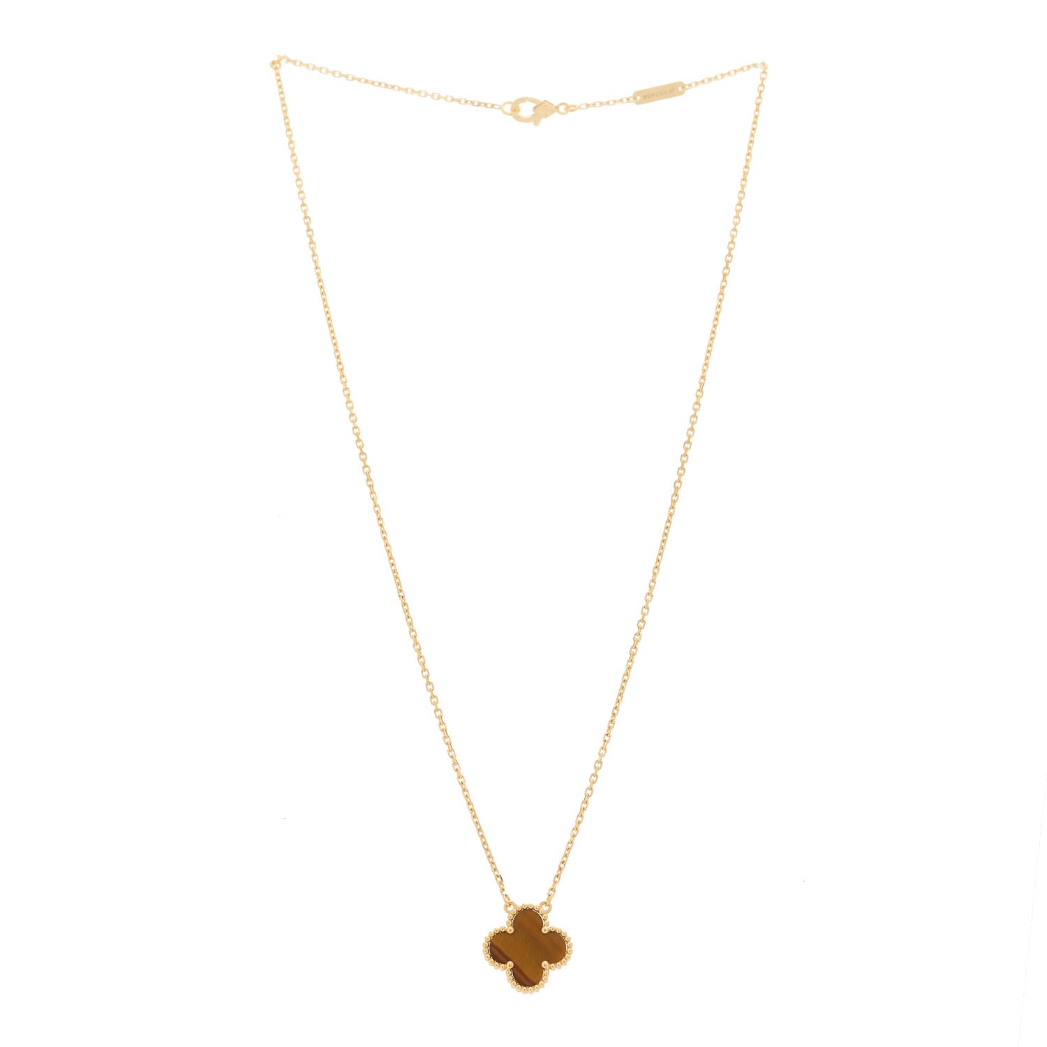 Van Cleef & Arpels 18K Yellow Gold Tiger Eye Vintage Alhambra Pendant Necklace 3 of 5