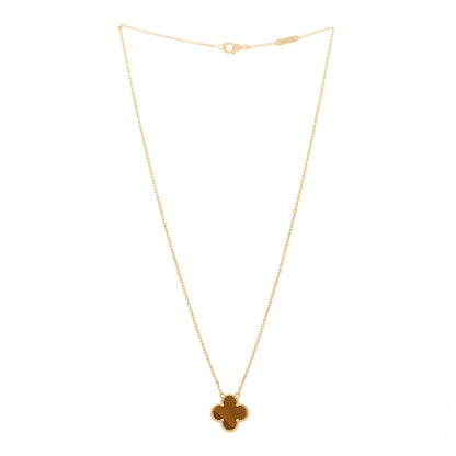 Van Cleef & Arpels 18K Yellow Gold Tiger Eye Vintage Alhambra Pendant Necklace 3 of 5