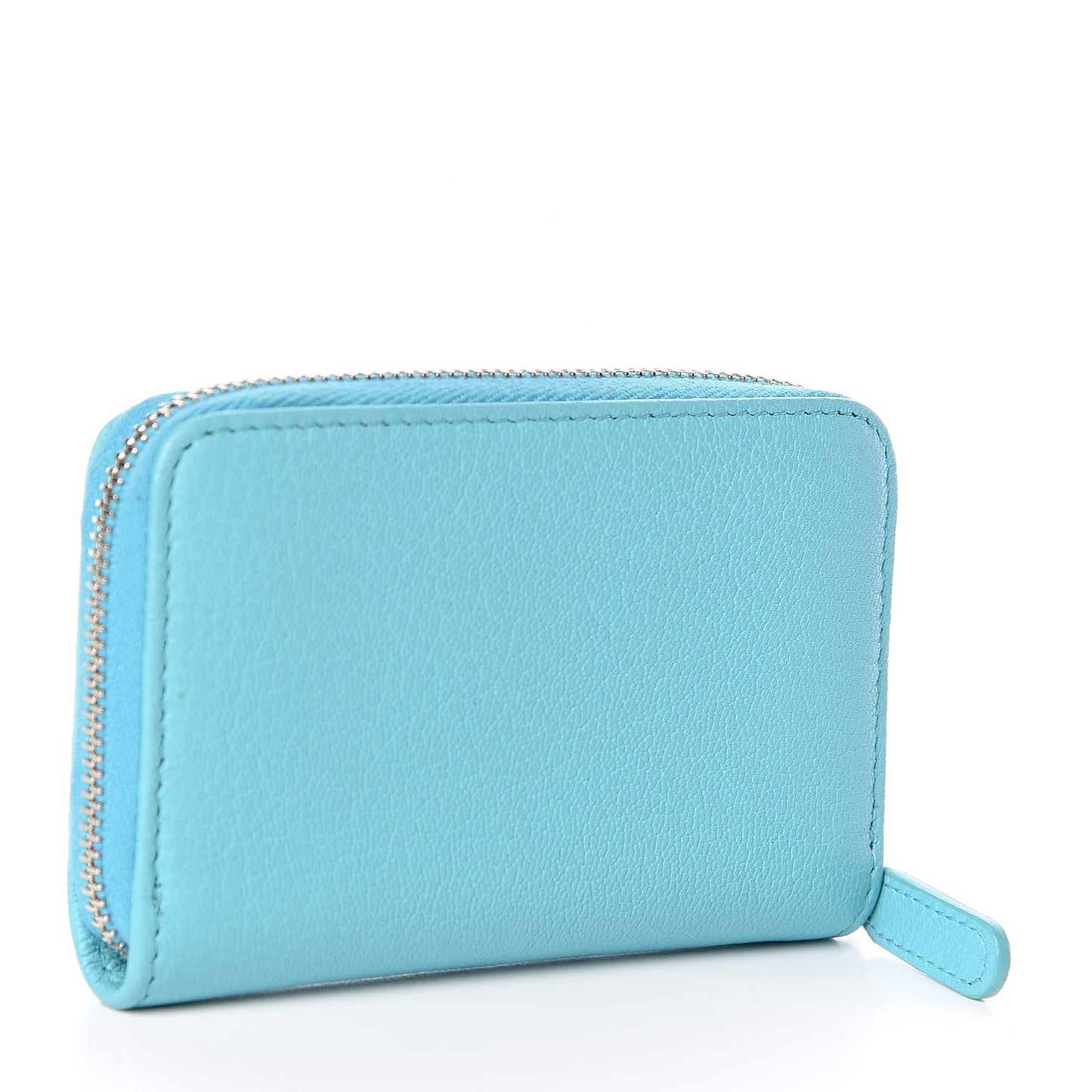 Goatskin Camellia Zip Coin Purse Blue