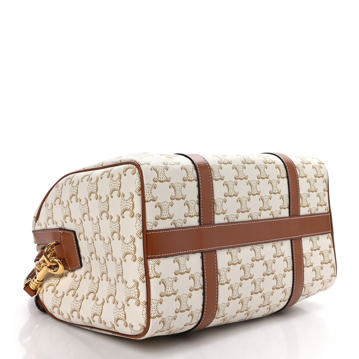 Triomphe Canvas Calfskin Boston Bag White