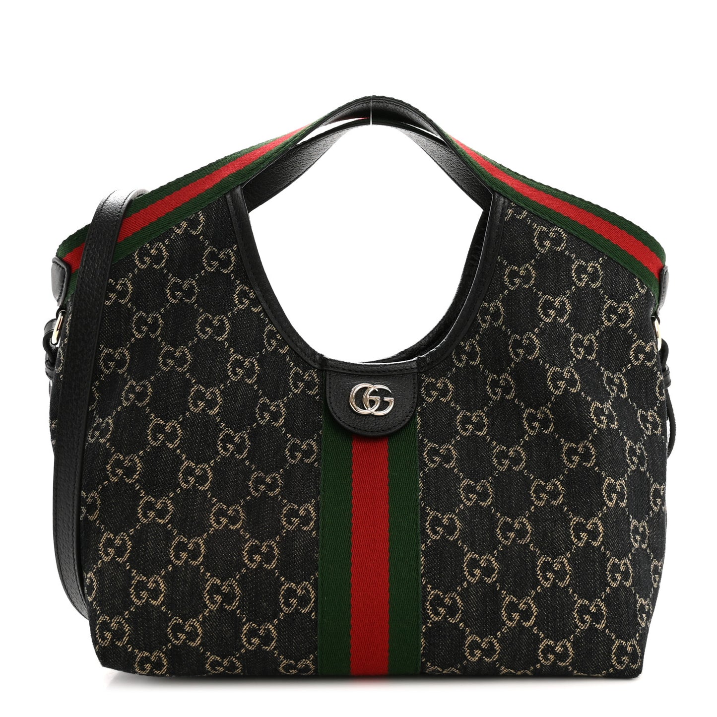 Denim GG Monogram Web Small Giglio Tote Black Ivory