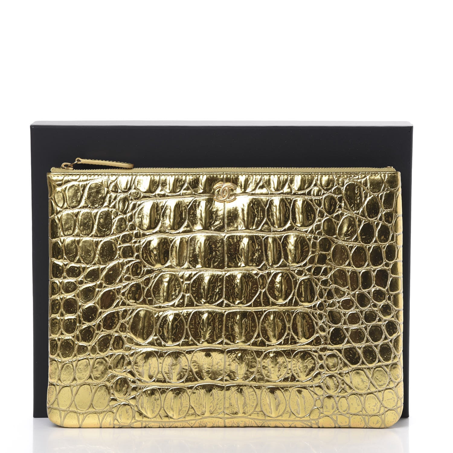 Chanel Metallic Crocodile Calfskin Embossed Medium Cocodile Cosmetic Case Gold 7 of 7