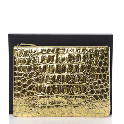 Chanel Metallic Crocodile Calfskin Embossed Medium Cocodile Cosmetic Case Gold 7 of 7