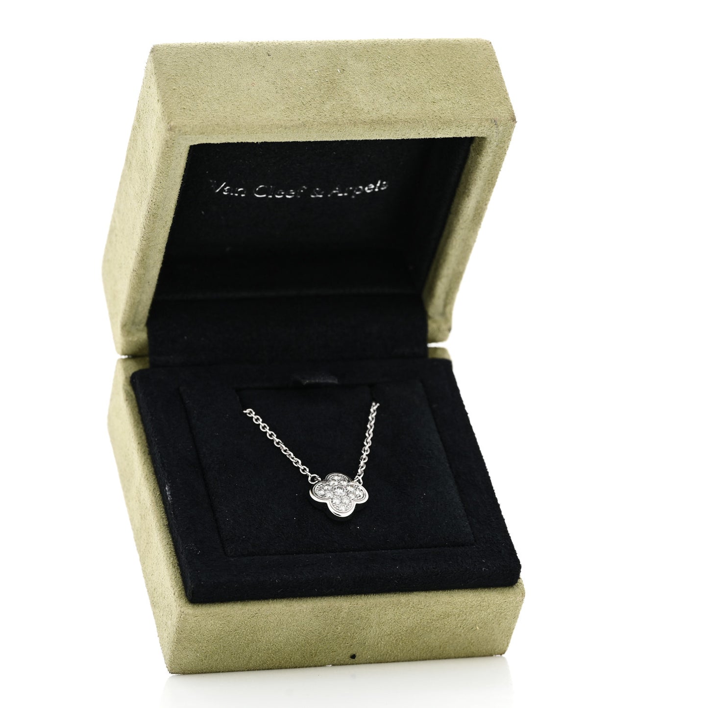 18K White Gold Diamond Pure Alhambra Pendant Necklace