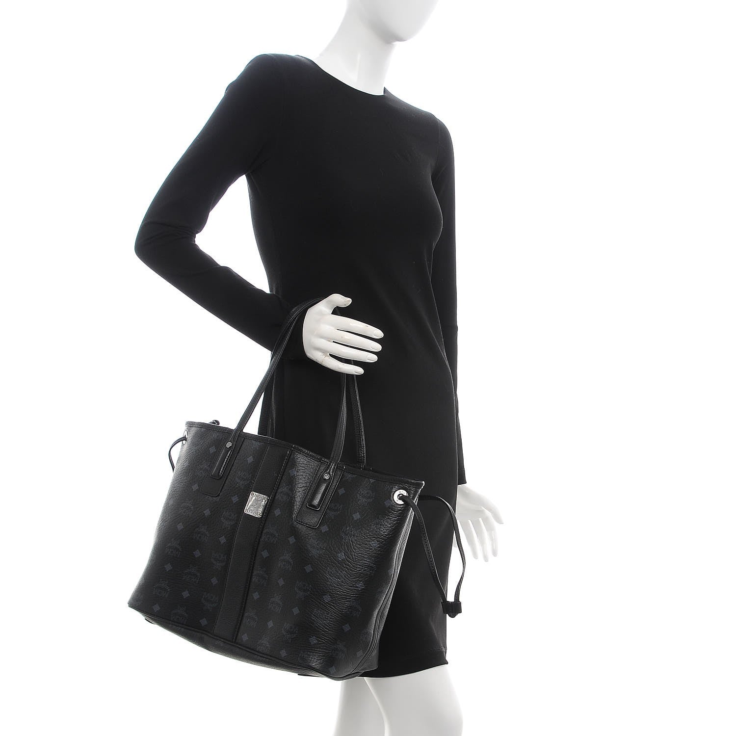 MCM Visetos Medium Liz Reversible Shopper Tote Black 2 of 9